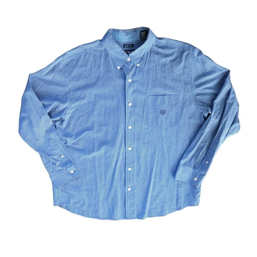 Chaps by Ralph Lauren Blue Plaid Button Down Shirt Casual XL Cotton Polyester